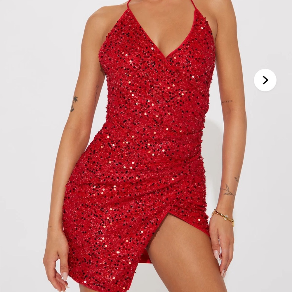 Fashion Nova Sequin Red Mini Dress